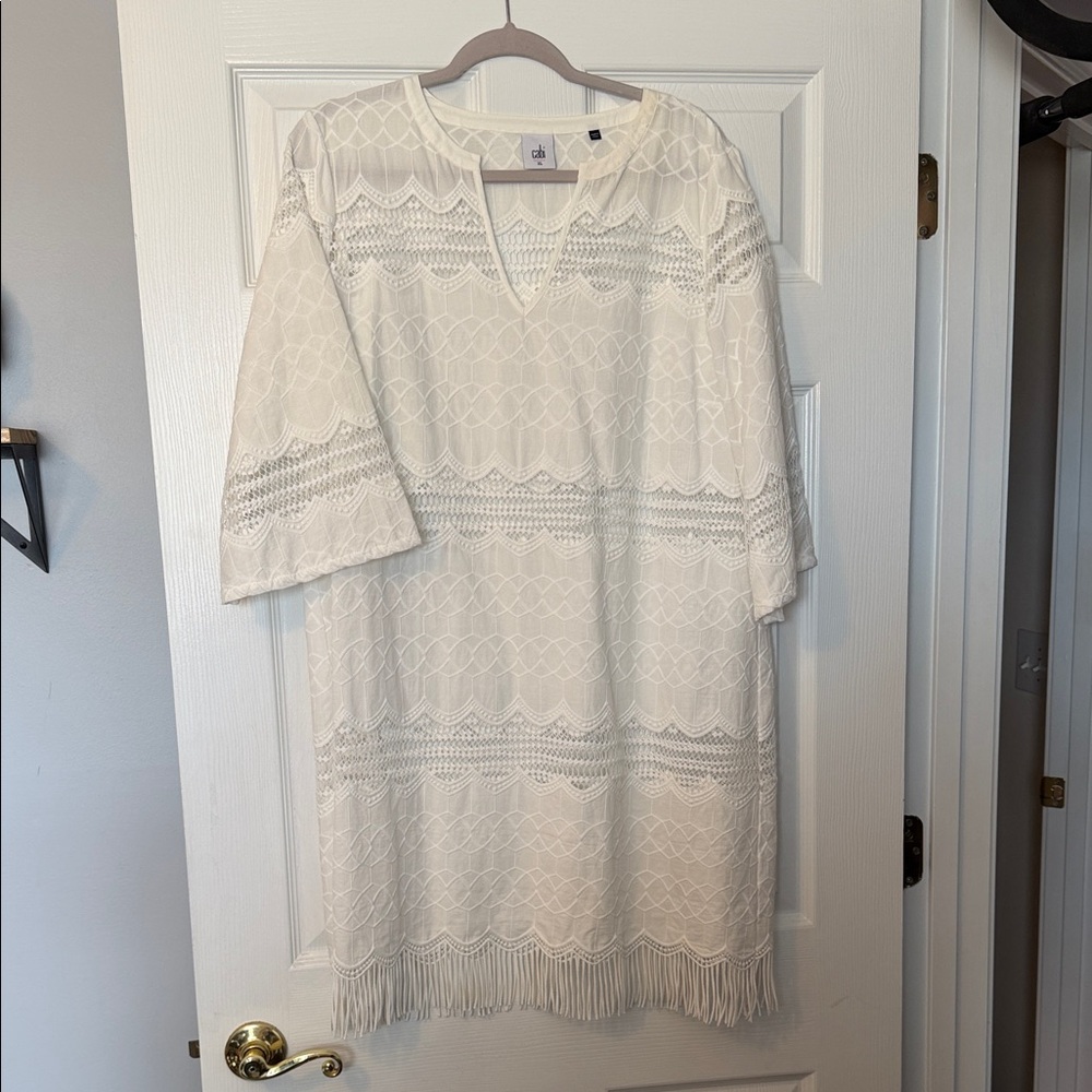 CAbi White Lace Long Sleeve Dress/Cover up